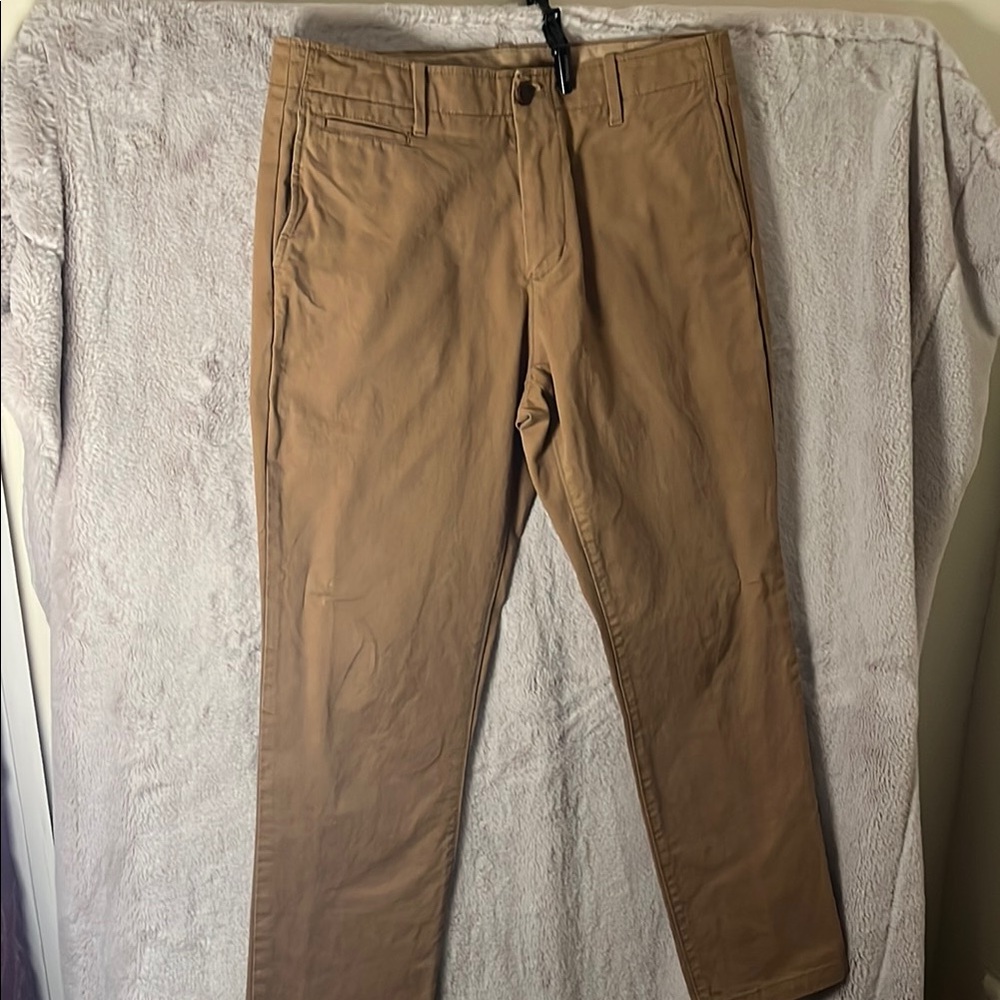 Tan Chino Pants with Cotton Blend and Straight Fit